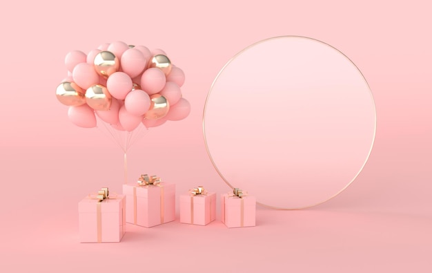 3D render illustratie van realistische ballonnen huidige doos en frame