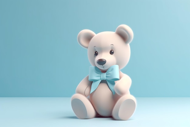 3D render illustratie van schattige teddybeer op hemelsblauwe achtergrond generatieve AI