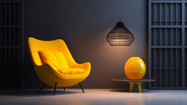 3D render illustration of armchair with lamp