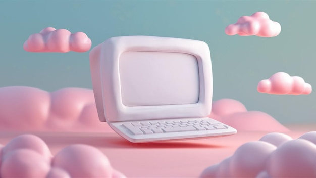 3D render illustration of a blank white computer screen