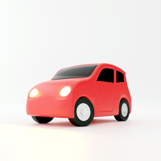 3D render illustration of car on white background 3d render red car icon on white background 3D render red cartoon car icon