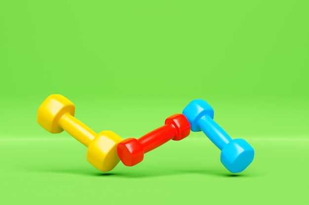 3d render illustration of a colorful dumbbell on white\
background creative concept