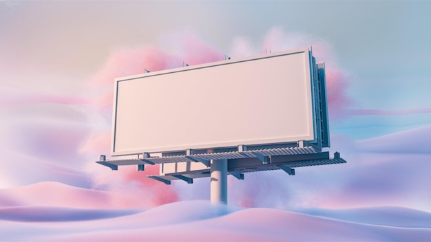 3D render illustration featuring a blank white billboard