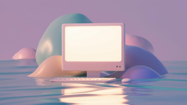 3D render illustration featuring a blank white computer screen