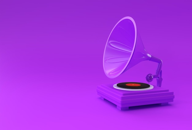 3D Render illustration of Gramophone on Color Background