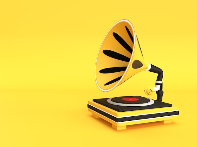 3D Render illustration of Gramophone on Color Background