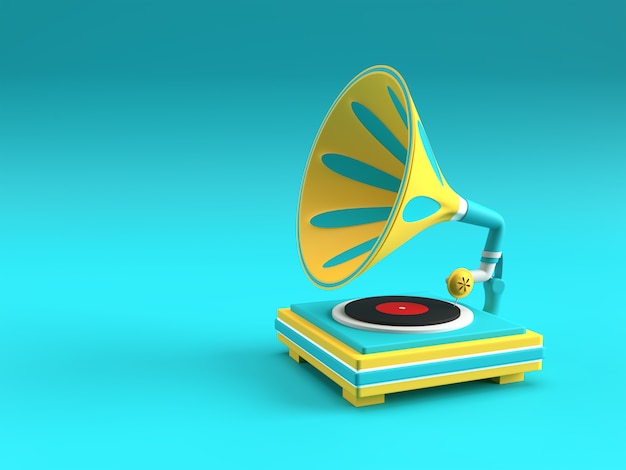 3D визуализация иллюстрация граммофона на цветном фоне