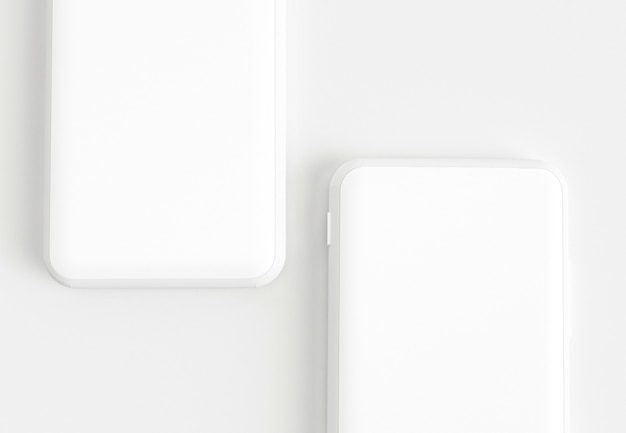 Foto 3d rendono l'illustrazione mano che tiene lo smartphone bianco con schermo intero e cornice moderna meno desi