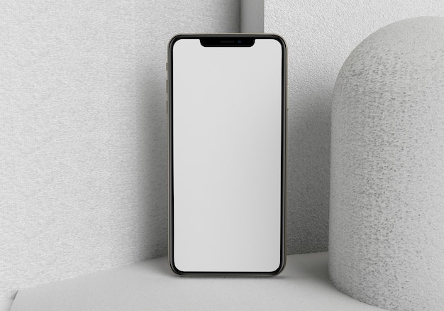 3D レンダリング イラスト ハンドホルディング ホワイト スマートフォン フルスクリーン モダンフレーム レッスンデシ