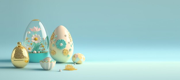 3D Render Illustration of Happy Easter Celebration Background with Copy Space