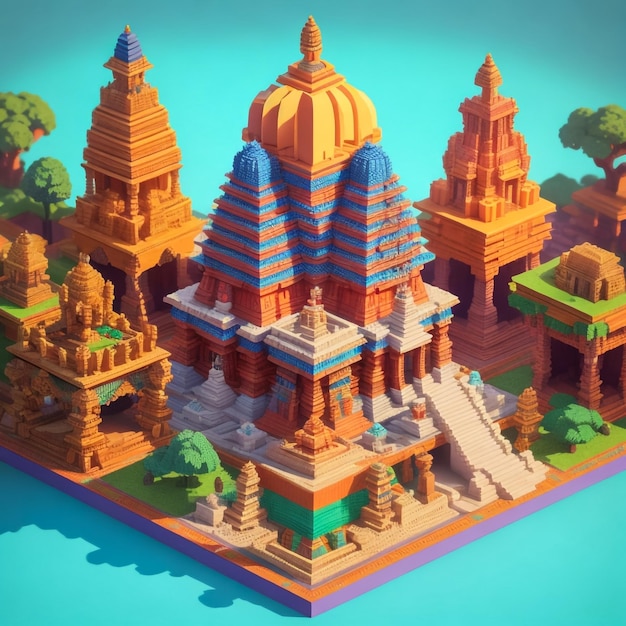 Photo the 3d render illustration of indian temple