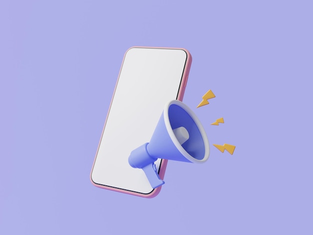 3d render illustration of megaphone amplifier with phone business marketing concept social media megaphone icon announce promotion advertising and promotion online promotion news announce