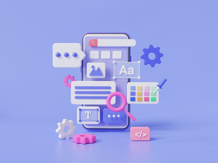 Photo 모바일 응용 프로그램 및 웹 사이트 플랫폼 개발의 3d 렌더링 그림 uiux 디자인 사용자 인터페이스 웹 사이트 구축 소프트웨어 개발 인터넷 웹 사이트는 코딩 프로그래밍을 만듭니다.