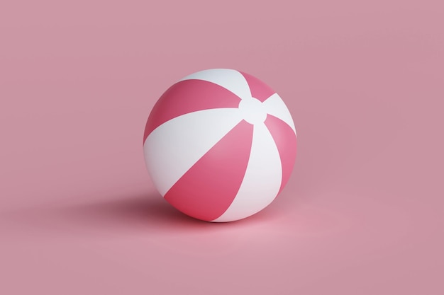 3d render illustration of a pink and white beach ball on a pink background Summer vacation concept