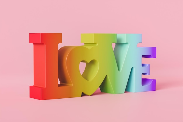 3D render illustration of rainbow love word