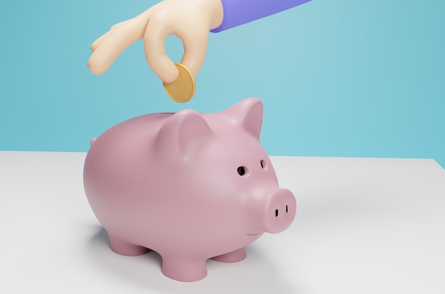 3d render illustration saving money in piggy bank