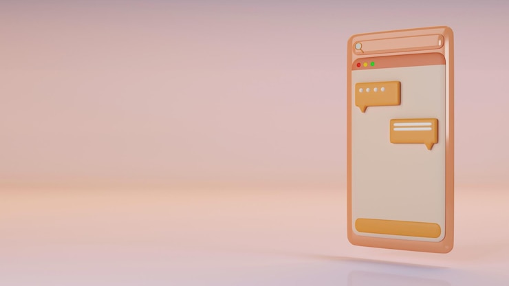 Photo 3d 렌더링 그림 측면 파란색 배경에 채팅 키보드 이모티콘 알림 아이콘이 있는 스마트폰