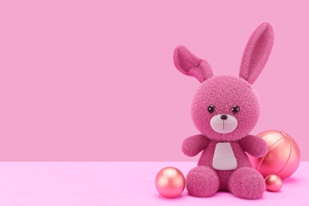 3d render illustration of toy rabbit on pink display shelf