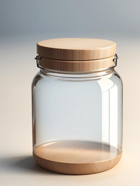 3D Render Illustration of Transparent Jar with Wooden Lid