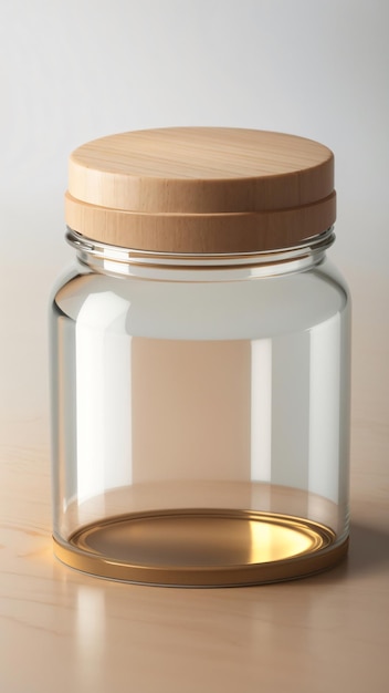 3D Render Illustration of Transparent Jar with Wooden Lid