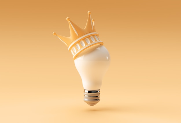 3D Render Illustration Turquoise Crown with bulb isolated on Color Background