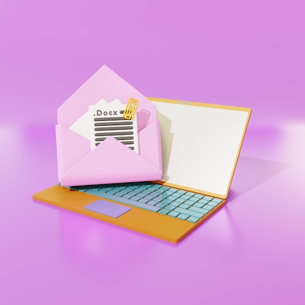 3d render illustration write a message from a laptop