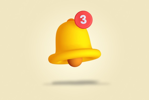 3d render illustration yellow notification bell icon popup