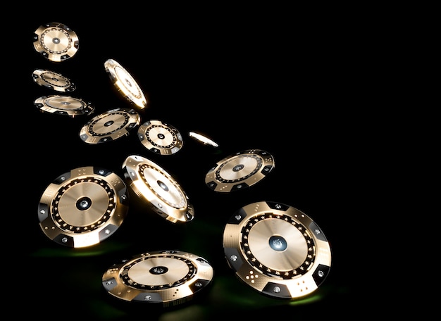 3d представляют изображение обломоков казино в черноте и золоте с алмазными вставками на темной предпосылке.