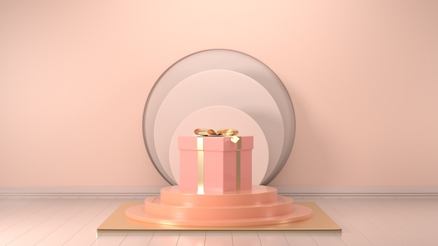 3d render image of christmas gift box decorate on podium pink pastel color.