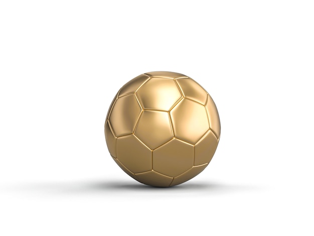 3D визуализации изображения классического футбольного мяча золотого цвета на белом