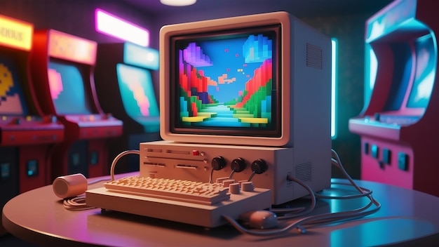 3d render image of computer retro using for game or content editor