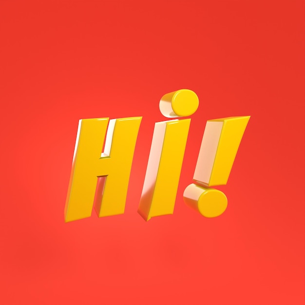 Photo 3d render image of hi text yellow colored with red background