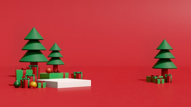 3d-рендеринг изображения подиума с пустым пространством для рождественской и новогодней презентации продукта