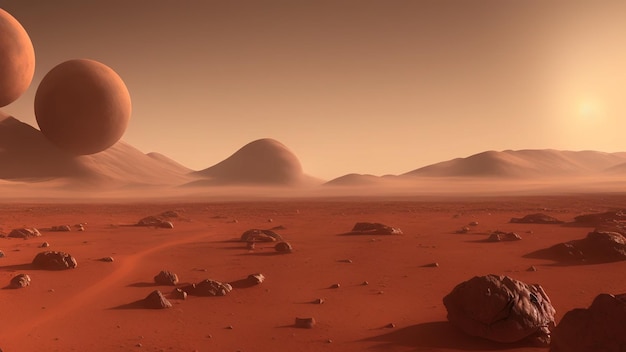 Photo 3d render of imaginary mars planet mars landscape