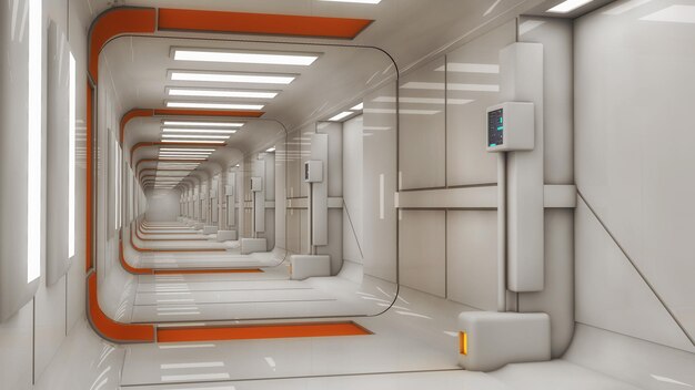 3d render interior. Futuristic hallway. Interior concept design