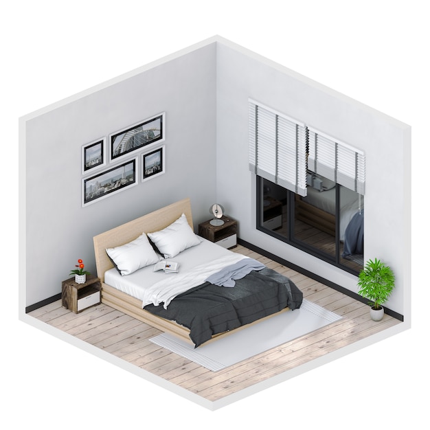 3D render of interior modern bedroom.