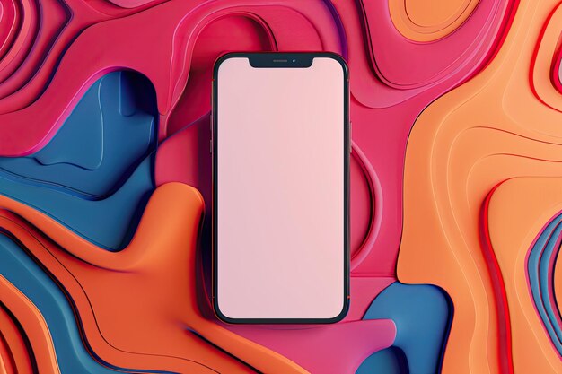 Photo 3d render of an iphone mockup on a colorful abstract background