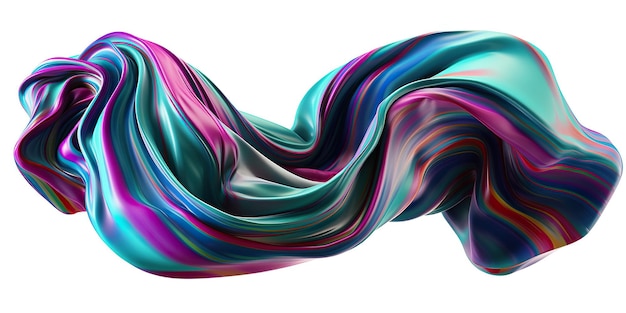 3d render Iridescent shape A colorful silk with a black background and a blue and pink swirl