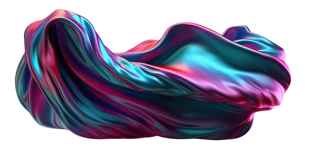 3d render Iridescent shape A colorful silk with a black background and a blue and pink swirl