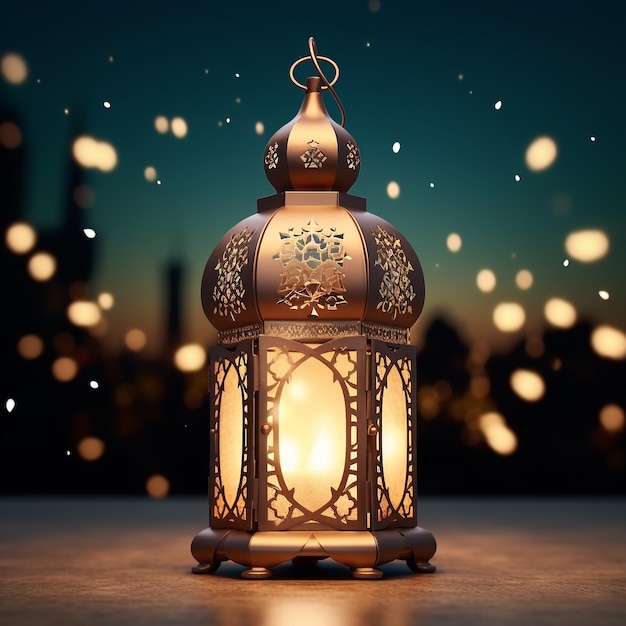 3D render of islamic lantern background generative ai