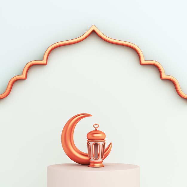 3d render islamitische decoratie achtergrond met halve maan lantaarn