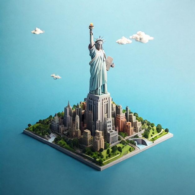 3d render isometric Statue of Liberty in New York City