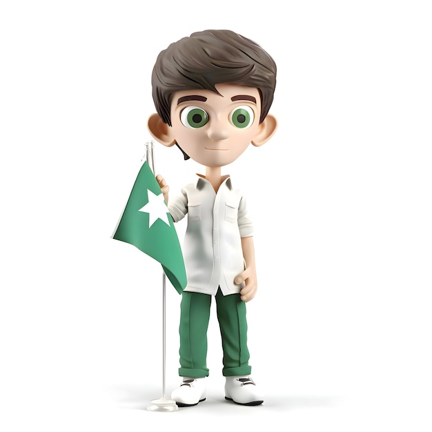 3D Render of a Kid Holding the Flag of Pakistan Isolated on White Background