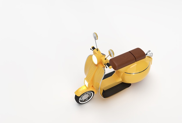 3D render klassieke motor scooter zijaanzicht op een witte achtergrond.