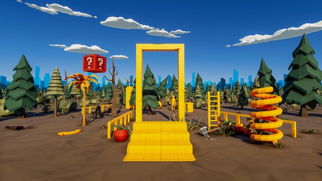 3D Render lage veelhoek achtergrond met mock up landschap canvas landschap