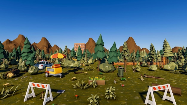3D Render lage veelhoek achtergrond met mock up landschap canvas landschap