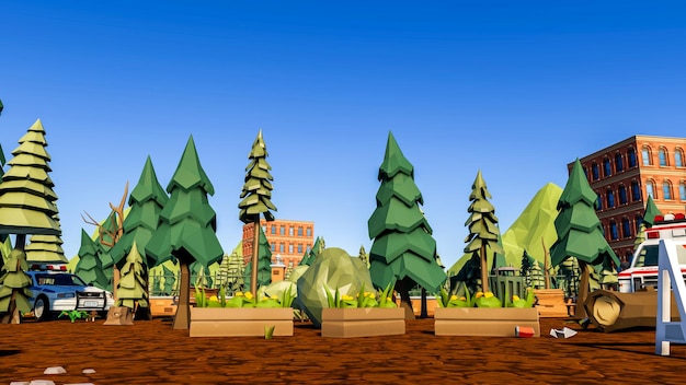 3D Render lage veelhoekachtergrond met natuurlijk landschap boslandschap