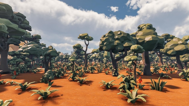 3D Render lage veelhoekachtergrond met natuurlijk landschap rood woestijnlandschap