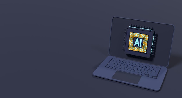 3d render laptop computer with microchip ai chip hardware concept futuristic microchip on laptop laptop artificial intelligence 3d rendering
