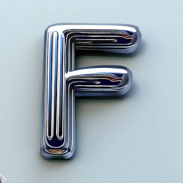 3d render of letter f with silver chrome effect